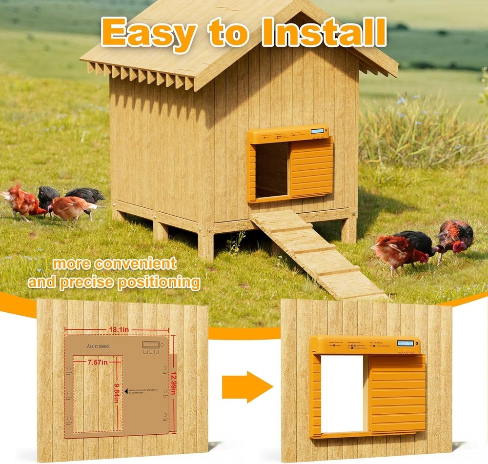 Automatic Chicken Coop Door Battery Powered with Timer & Light Sensor, LCD