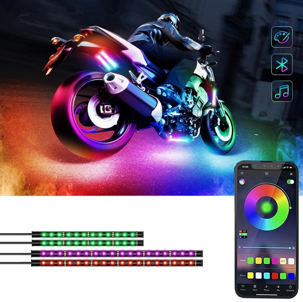 Sxlofty 4 Pcs Motorcycle LED Light Kits, App Control 4 Multicolor