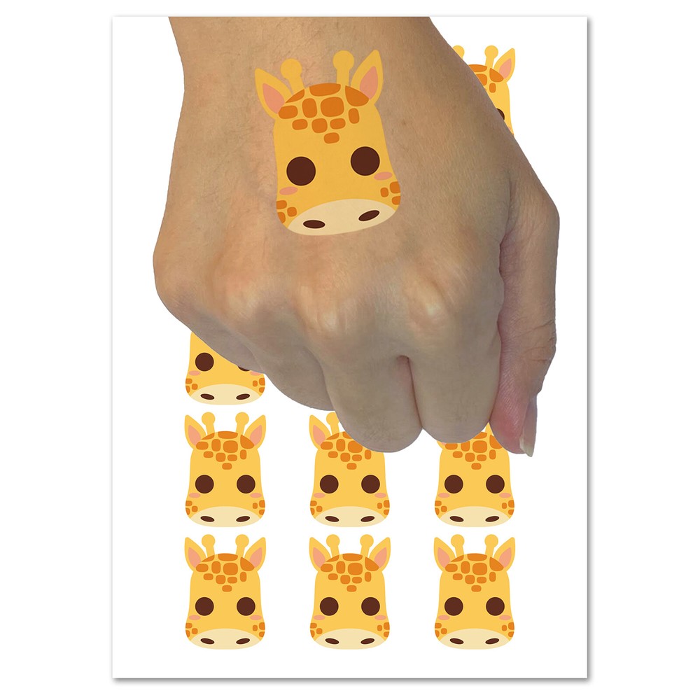 Charming Kawaii Chibi Giraffe Face Blushing Cheeks Temporary Tattoo Set