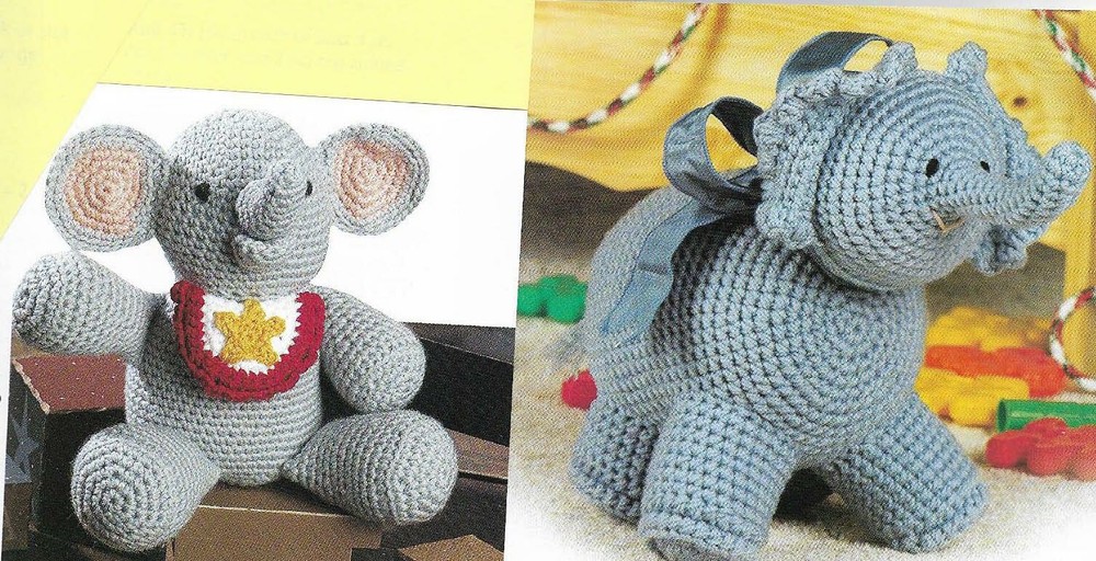 2 ELEPHANTS ON PARADE STUFF ANIMALS TOY CROCHET PATTERN INSTRUCTIONS