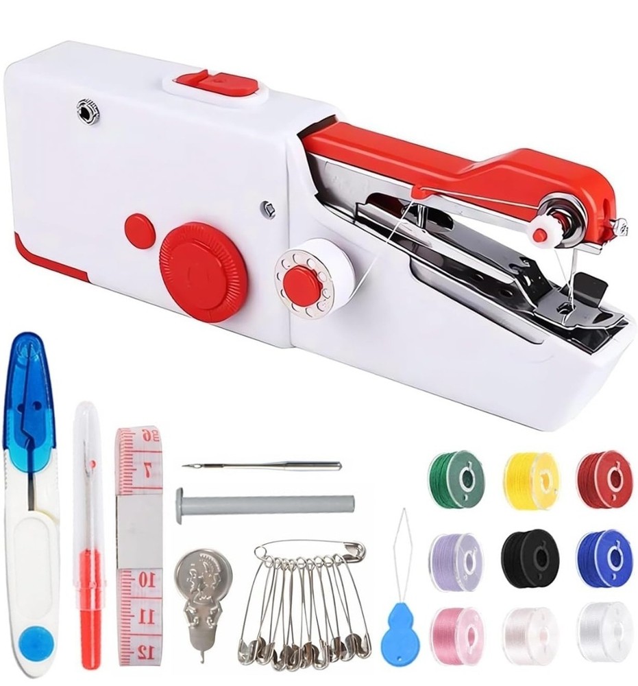 NEW Handheld Sewing Machine Kit - Portable Mini Cordless Stitcher + Tools