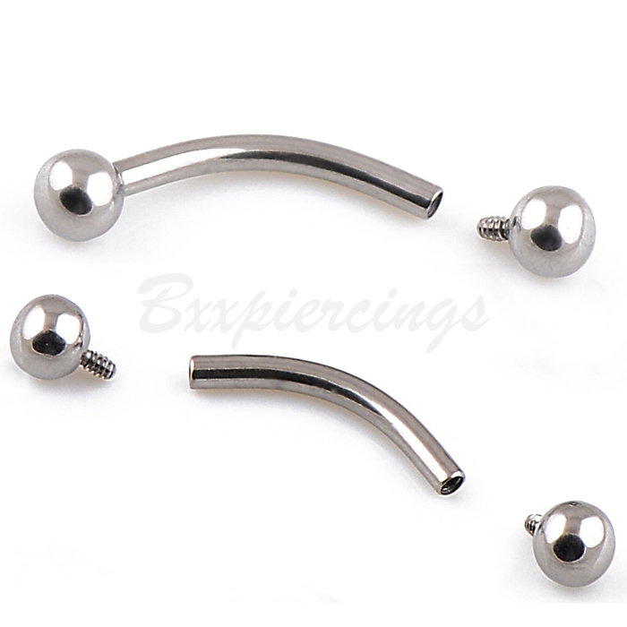 16G Grade 23 Solid Titanium Internally Threaded Curved Eyebrow Ring Barbell 3mm
