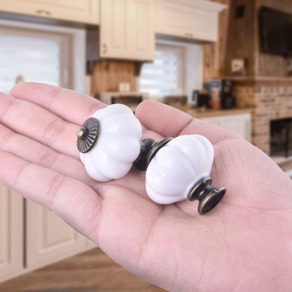 Acrylic Pumpkin Knobs, White Cabinet Knobs Set of 10 Vintage Decorative Handles
