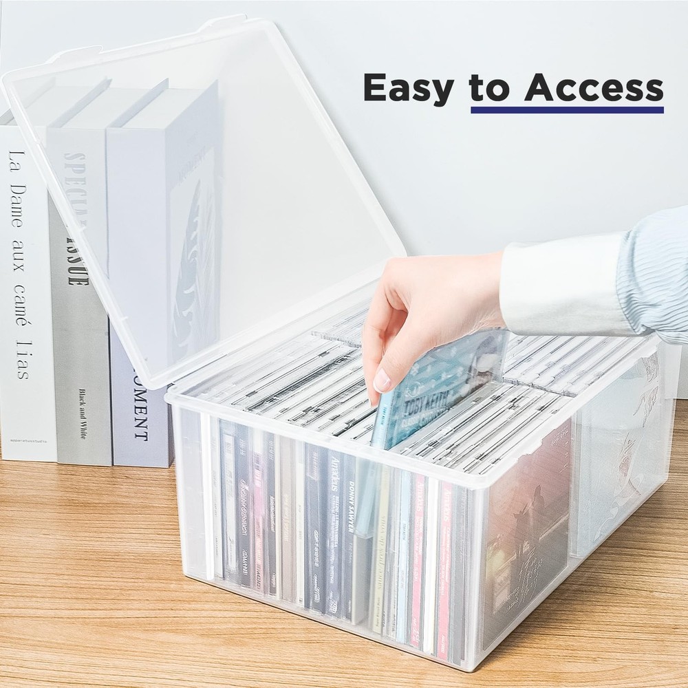 CollectHall Plastic CD Storage Box, Store 40+ CDs, Clear DVD