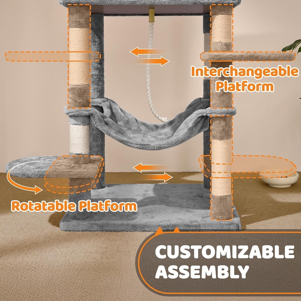 59in Cat Tree Multiple Cats Multi-Level Activity Tower w/Hammock Condo Perches
