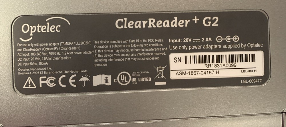 Working Optelec ClearReader+ G2 US Version - Unit Only