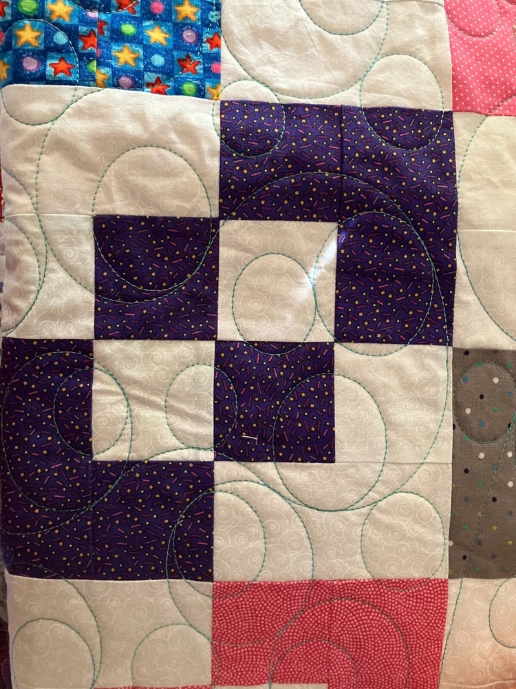 Handmade Quilt 4-Square patchwork pattern Twin quilt 64" X 80"