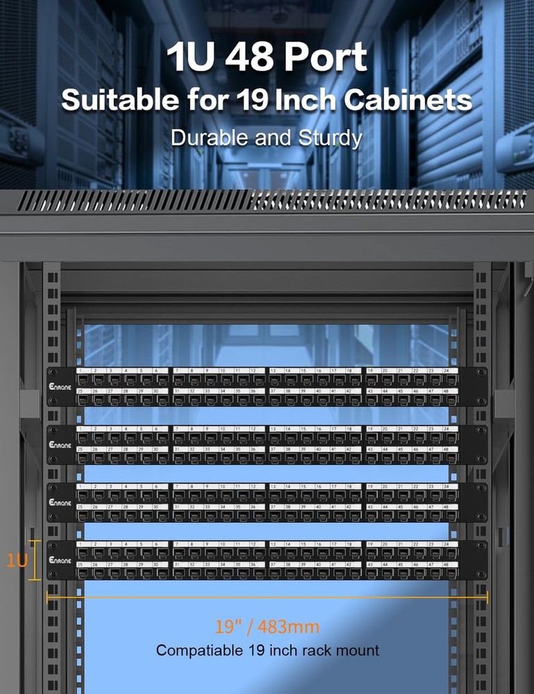 1U48Port Keystone Patch Panel Cat6A Keystone Patch Panel Shielded with Cable(...