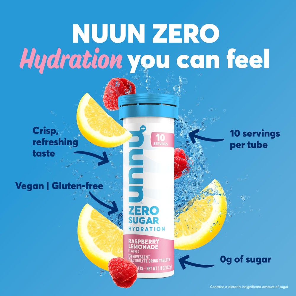 Nuun Zero Sugar Electrolyte Tablets Raspberry Lemonade 10 Count Hydration Boost