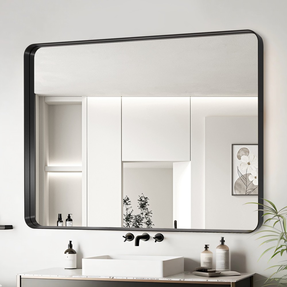 48x32"Black Aluminium Frame Bathroom Mirror