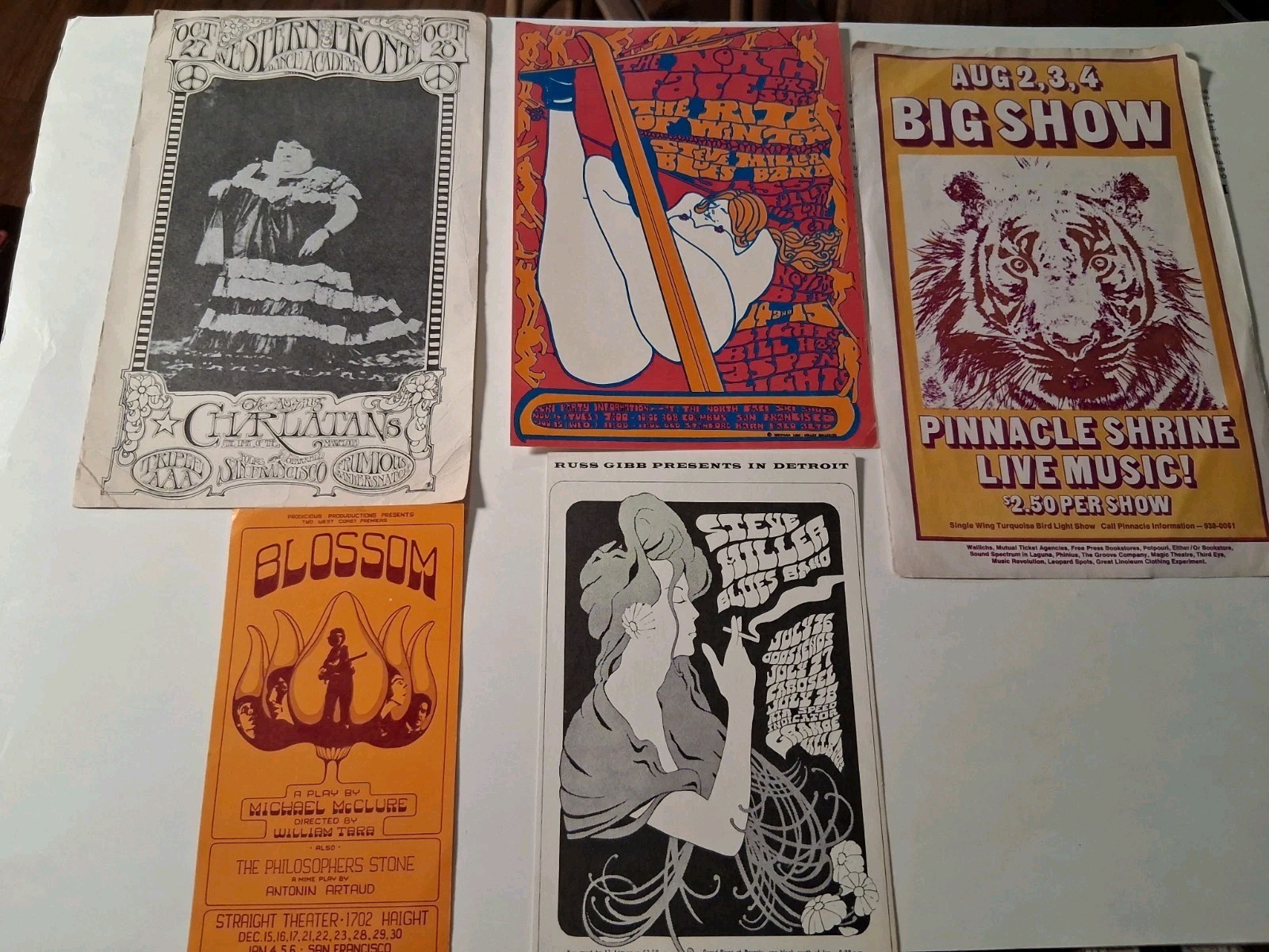 STEVE MILLER BAND,BLOSSOM,BIG SHOW PINNACLE SHRINE,CHARLATANS VINTAGE HAND BILLS