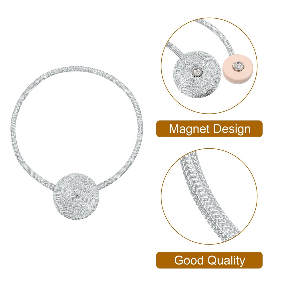 Curtain Tieback, 2 Pack Polyester Hand Woven Rope Magnetic Design Gray