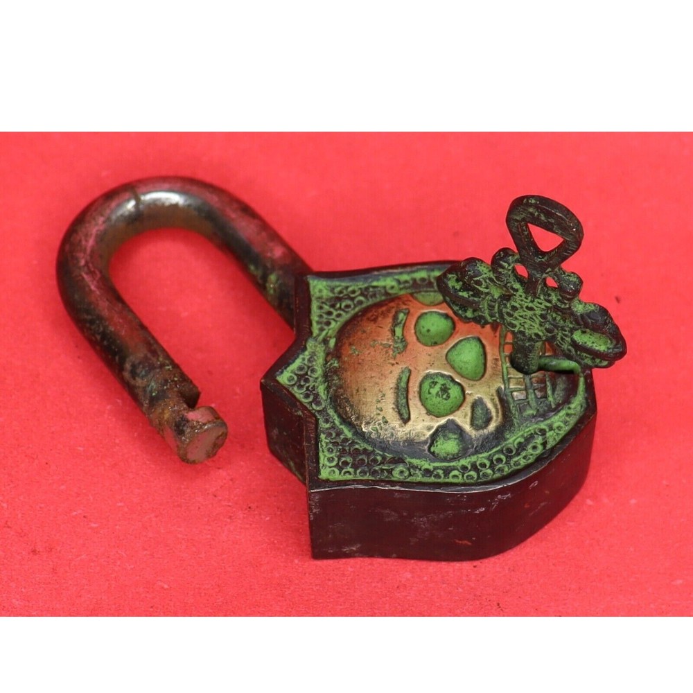 Devil Face Engraved Lock Antique Style Brass Handcrafted Padlock & Working Keys