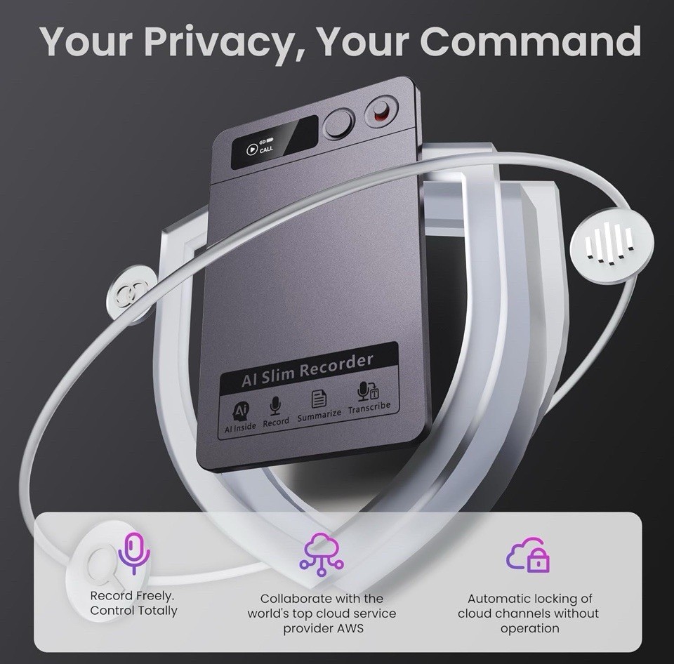 AI-Powered Slim Voice Recorder, Note-Taking, Transcription MagSafe Case