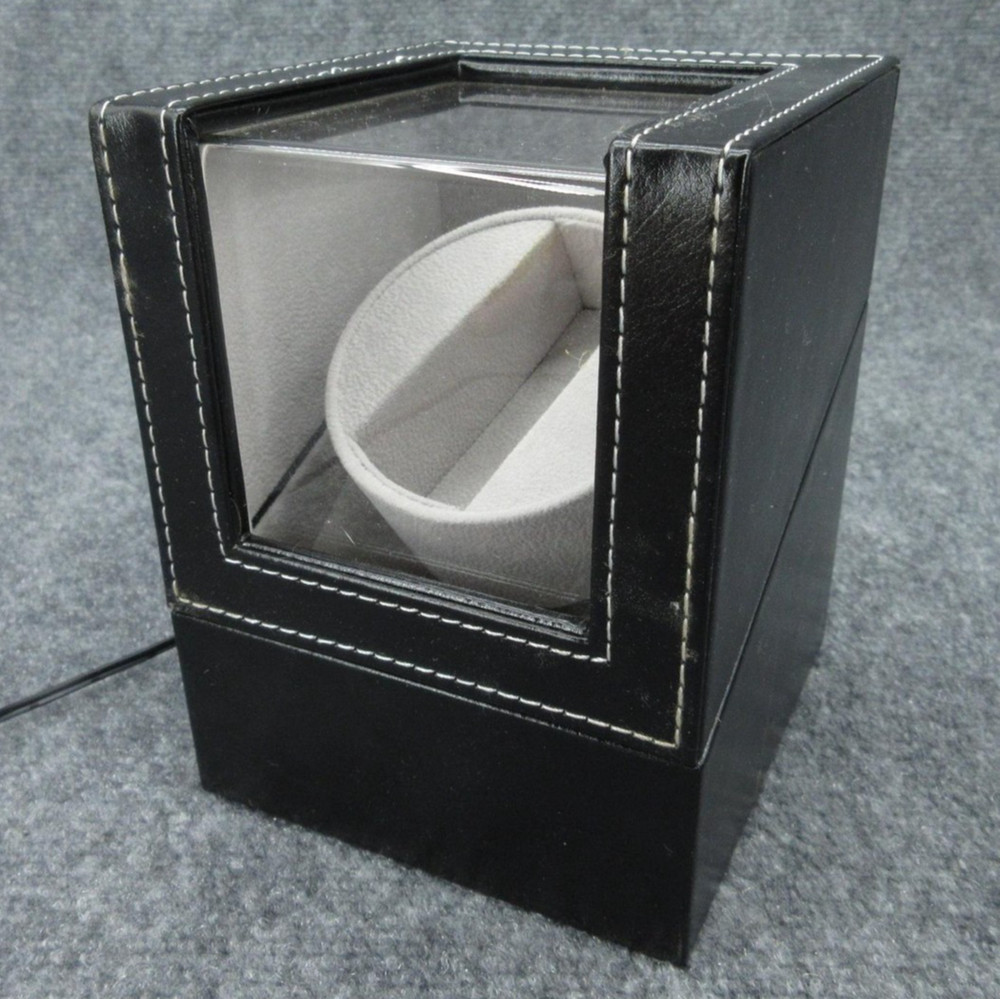 Automatic Watch Winder Box Black Leatherette Window AC Adapter Battery Single