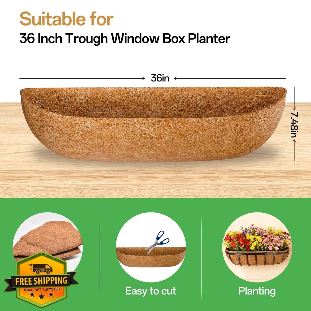 ZeeDix 36" Coconut Liner Planters Trough 2-Pack