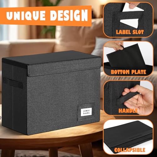 4 Pack Comic Book Storage, Collapsible and Stackable Comic Short 4 pack black