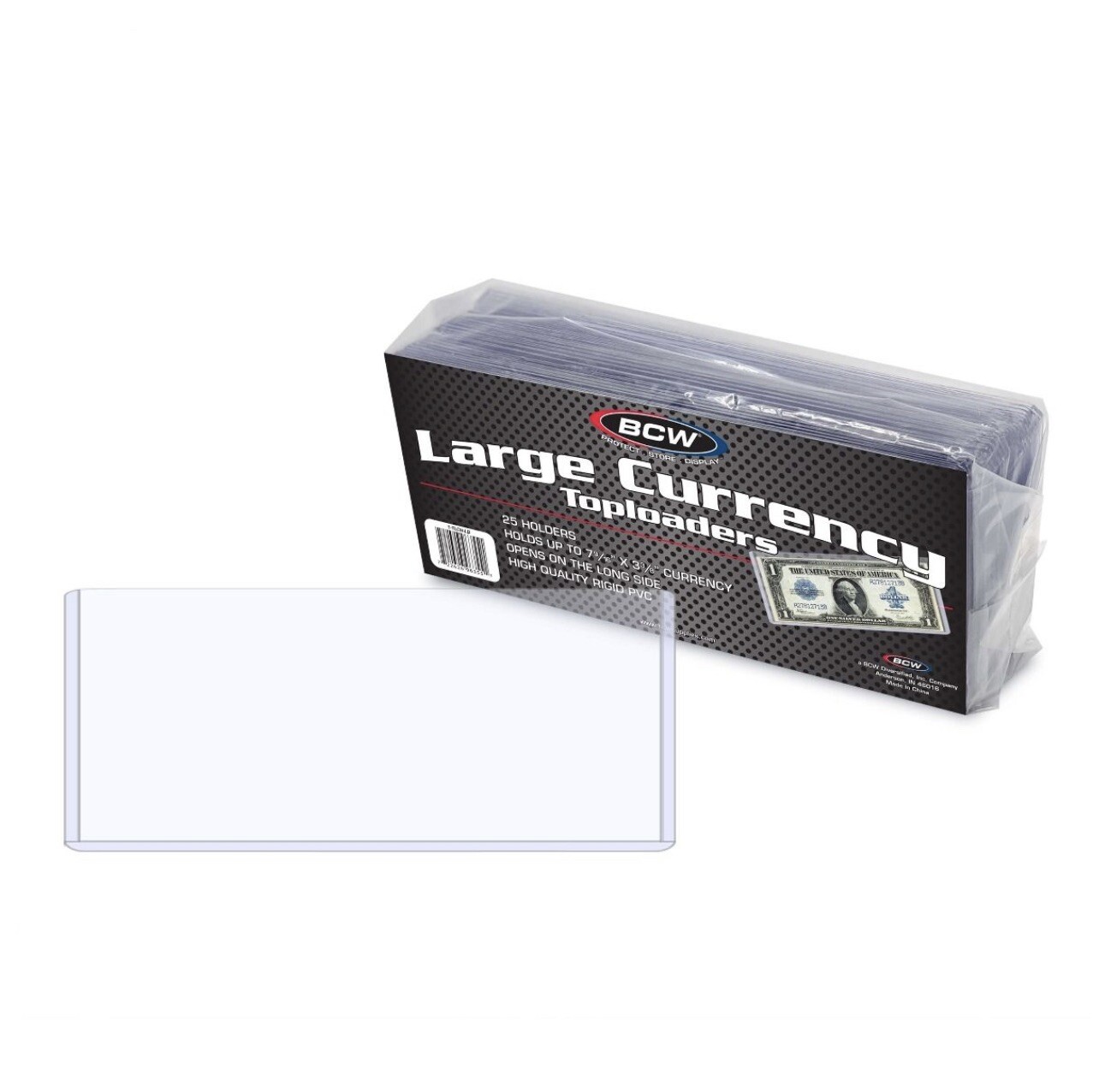 1 PACK of 25 BCW HOLDERS Large Bill CURRENCY TOPLOADERS 7 9/16 x 3 3/8. #CS15