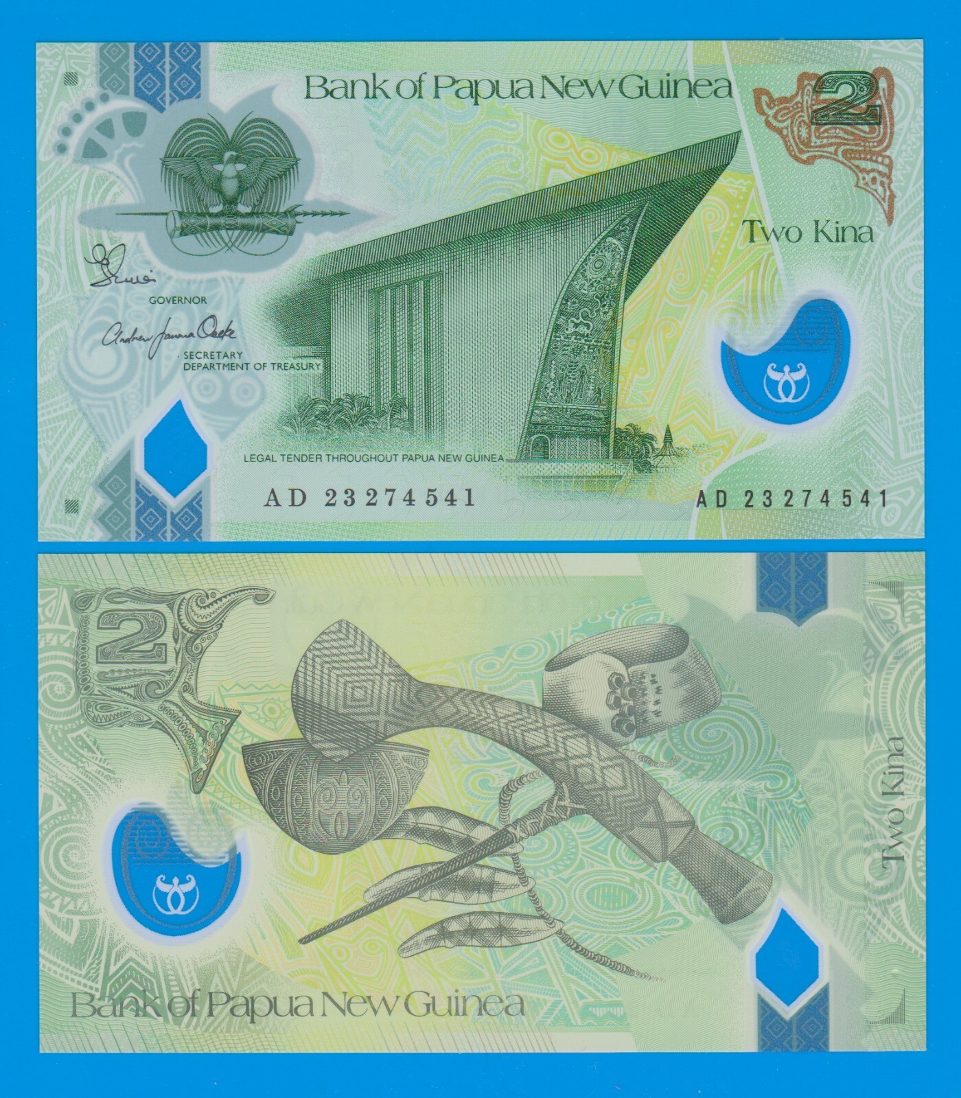 Papua New Guinea 2 Kina P New Date 2023 & New Signature UNC Polymer