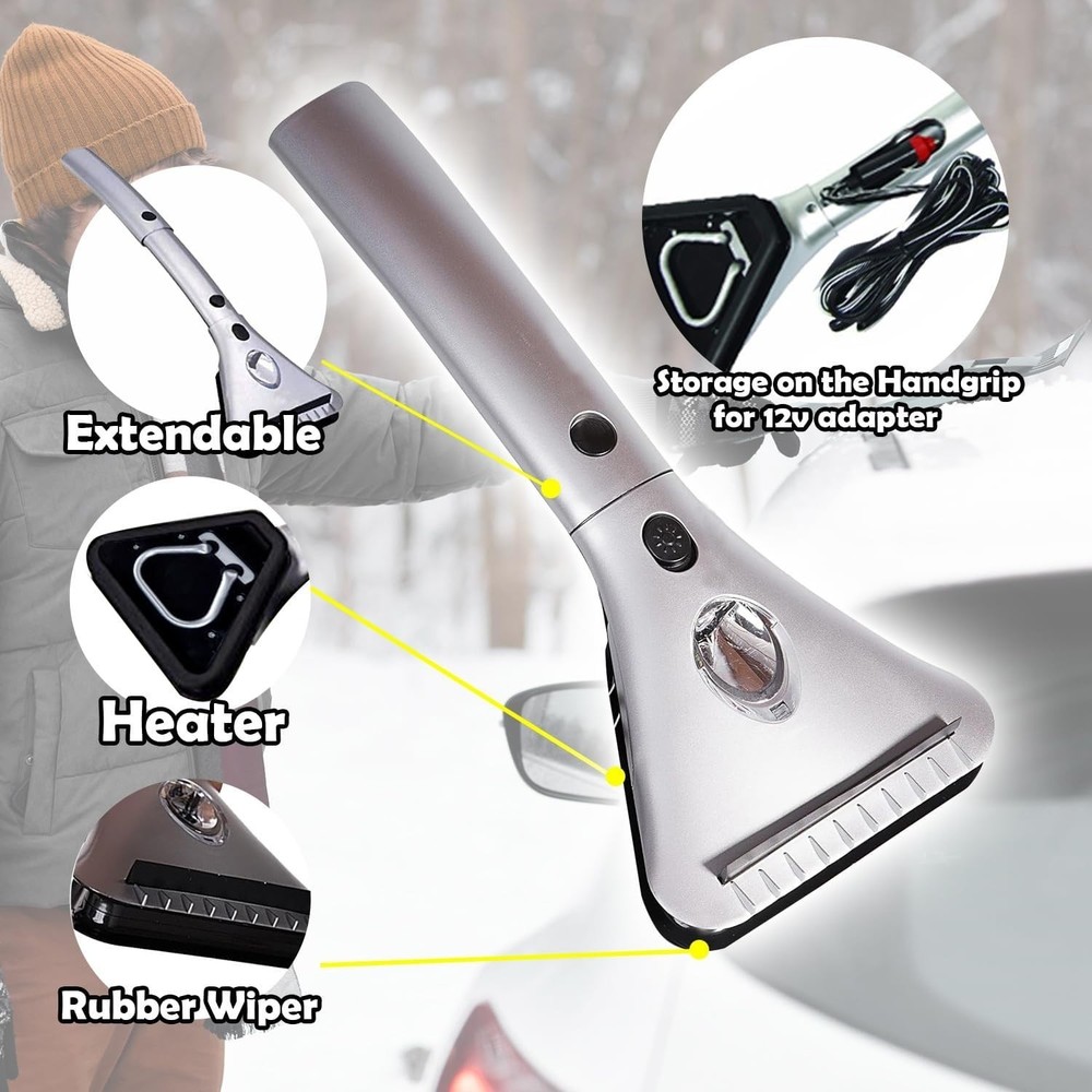 Heated Car Window Ice/ Extendable Auto Windshield Heated Scraper with LED Lig...