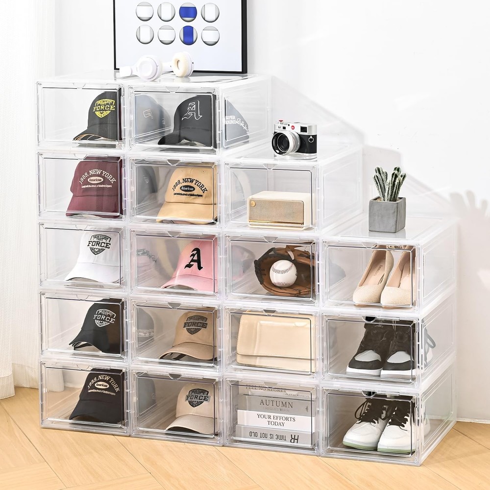 Hat Organizer Box,Stackable Clear Baseball Caps Holder Box Containers W/
