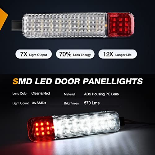 Nilight 2PCS LED Interior Door Panel Light for Chevy GMC 1995-2007 Red/White