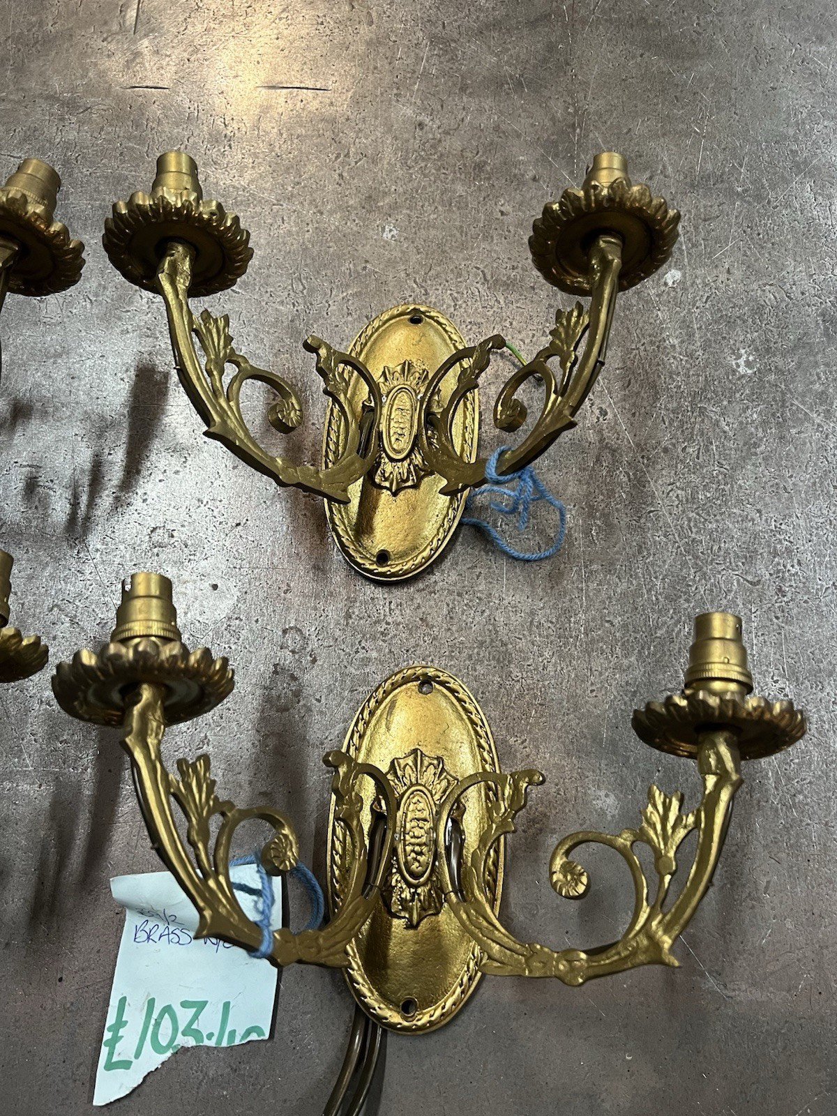 Set of 4 Antique Victorian Brass Double Arm Wall Sconces NOS Vintage Bundle/Set