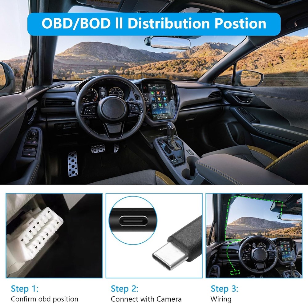 CERRXIAN OBD Power Cable for Dash Camera OBD2 to Type C Adapter Hardwire...