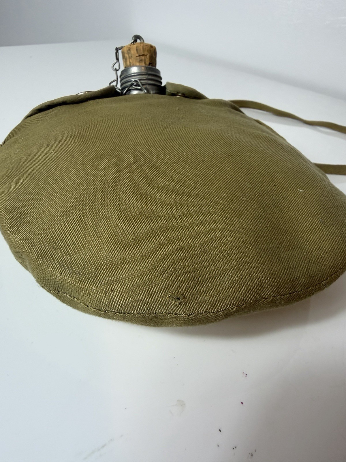 Vintage Military Metal Canteen W/Cloth Carrier, Cork Stop, Adjustable Strap