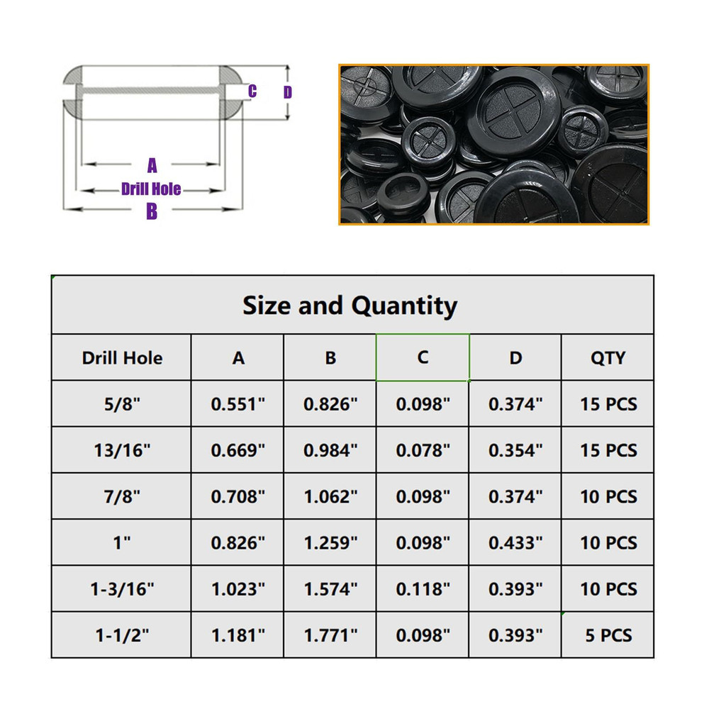 65Pcs Round Rubber Grommets kit 6 Sizes Double Sided for...