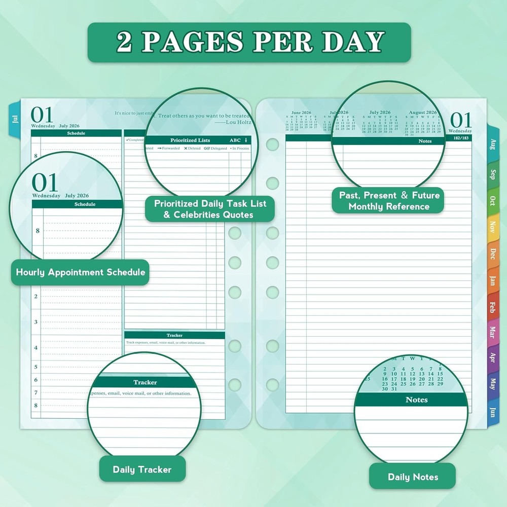 Comprehensive Daily Planner Refills 2026-2027: Task Lists & Notes Included