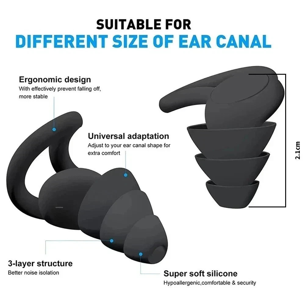 Silicone Ear Plug Waterproof For Sleeping 3 Layer Noise Cancelling Reusable Soft