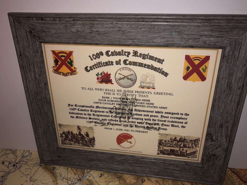 108TH U.S. CAVALRY REGIMENT / COMMEMORATIVE - CERTIFICATE OF COMMENDATION