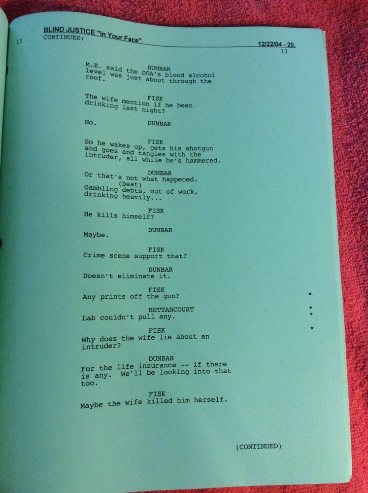 ORIGINAL SCRIPT BLIND JUSTICE IN YOUR FACE STEVEN BOCHCO RON ELDARD NICHOLS