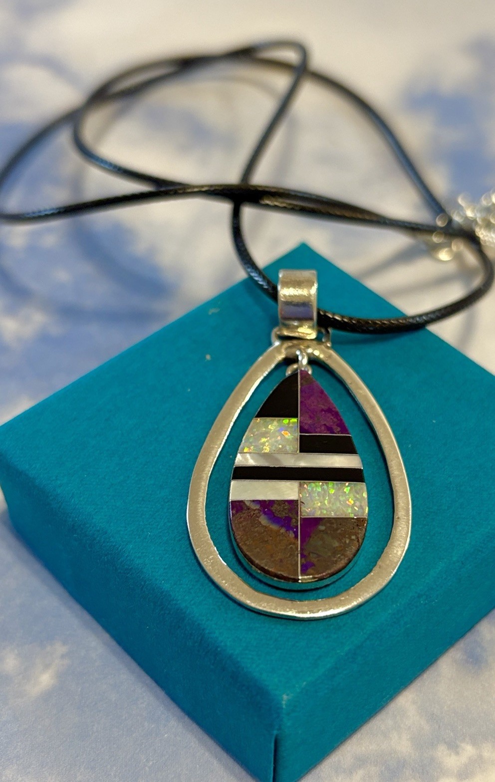 Navajo Lou Spencer Sterling Silver Opal Purple Spiny Oyster 925 Necklace Pendant