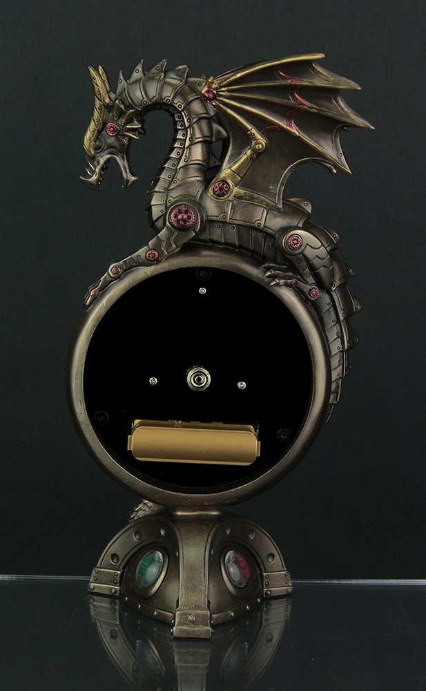 Steampunk Dragon Bronze Finish Table Clock With Moving Clockworks