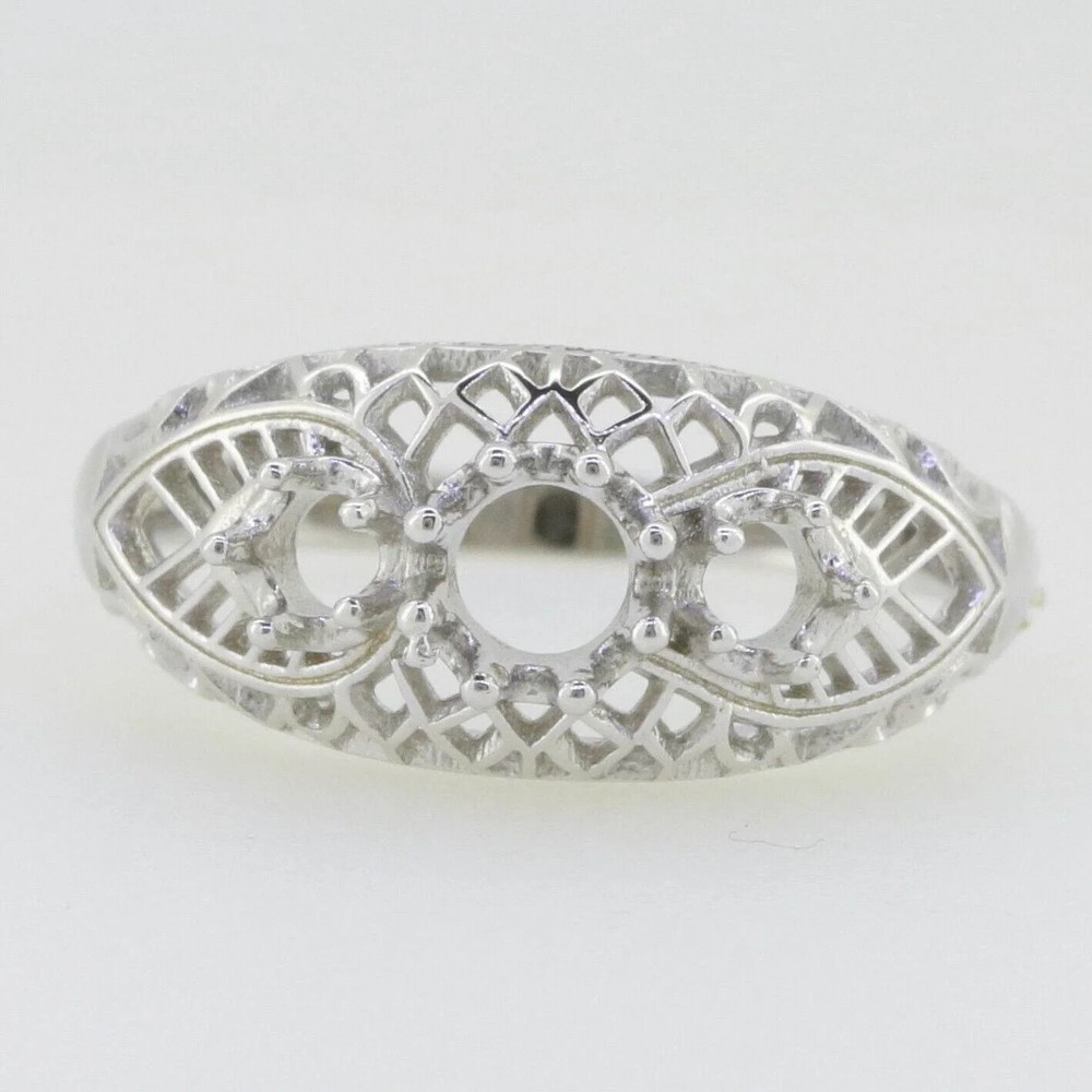 Engagement Semi Mount Ring Setting Round 5mm & 4mm Ring 925 Sterling Silver Ring