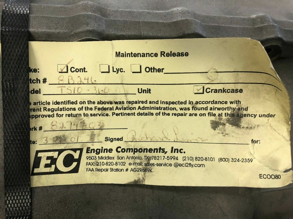 CONTINENTAL TSIO-360 CERTIFIED ENGINE CRANKCASE SMALL MAIN