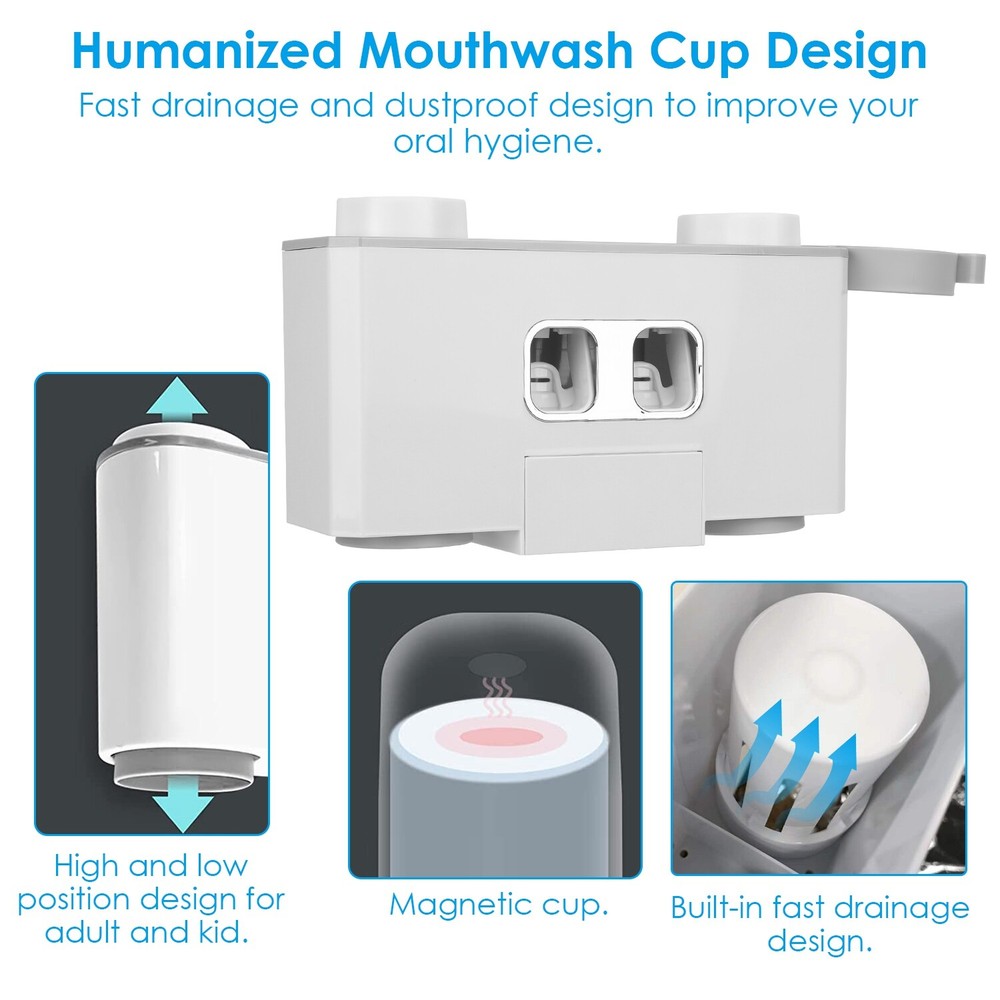 Toothbrush Holder Automatic Toothpaste Dispenser with 5 Toothbrush Slots 2 Cups