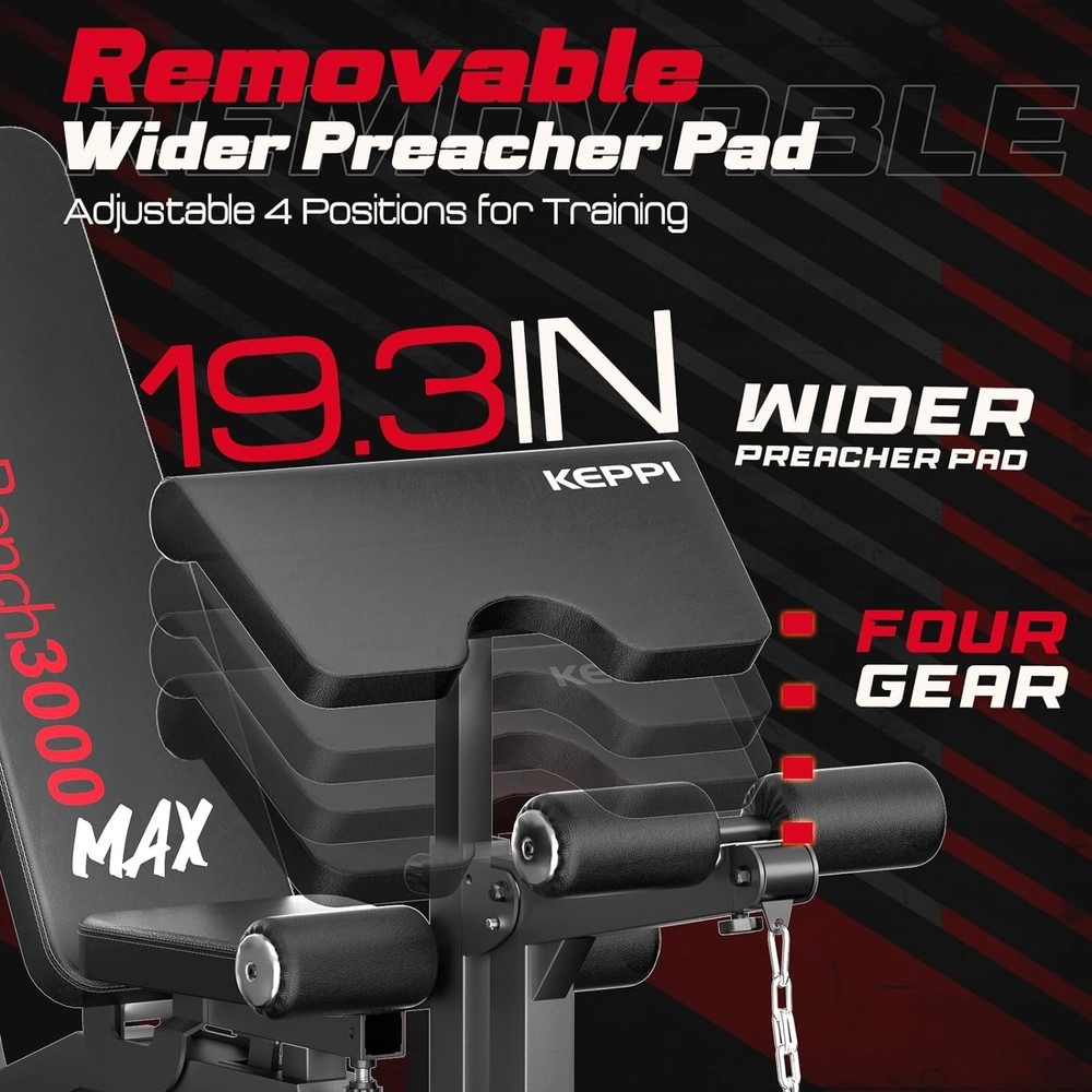 Adjustable Weight Bench - Leg Pad & Preacher Pad with Stability Features
