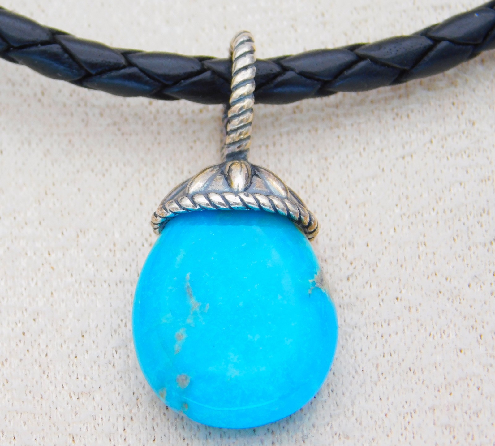 New Carolyn Pollack Sterling Turquoise Pendant and Black Leather Necklace