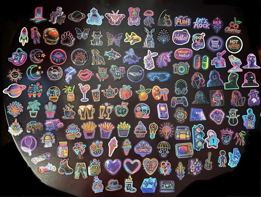 129 Stickers ( Mostly Neon Themed)