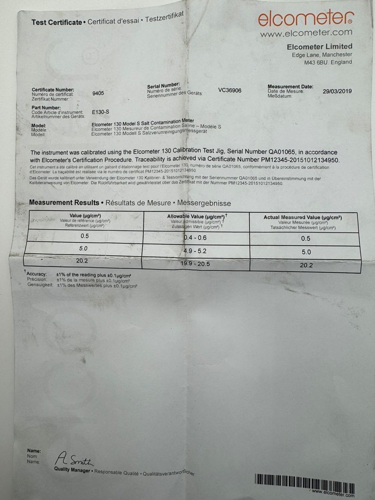 Elcometer E130-S Version 2.00 Salt Contamination Meter