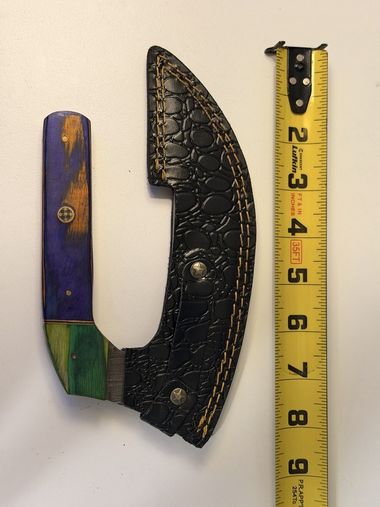 Damascus ulu-style knife
