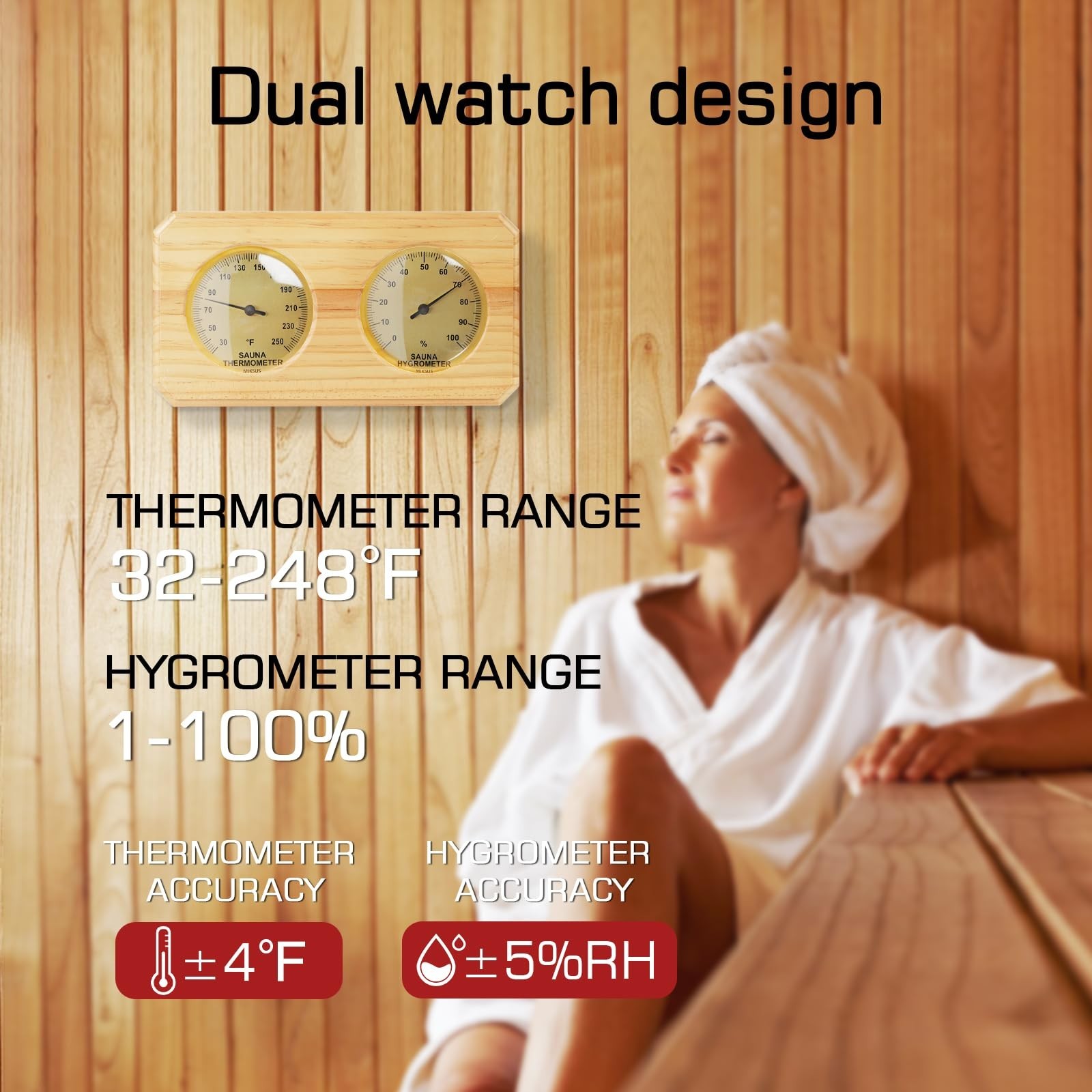 Analog Sauna Thermometer and Hygrometer, 2-in-1 Temperature and Humidity Meter