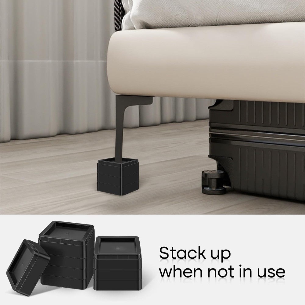 4 PCS Oversized Heavy Duty Bed Risers Stackable Support 12000 Lbs Black 5.5x2