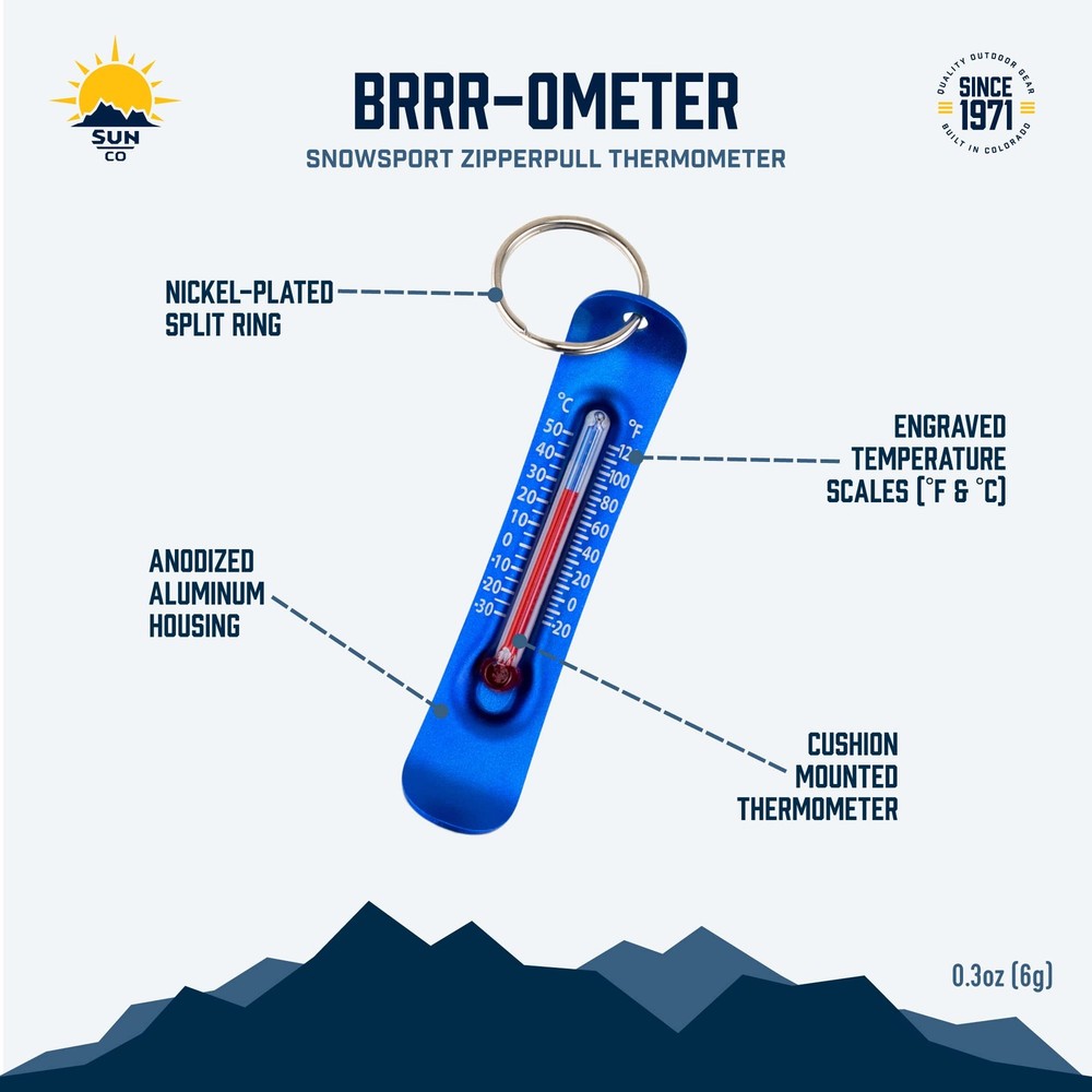 Sun Company Brrr-ometer - Snowsport Zipper Pull Thermometer for Jacket, Black