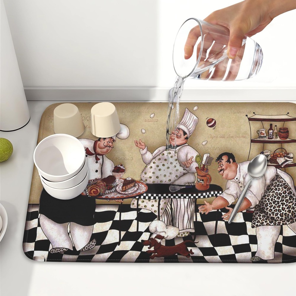 Fat Chef Dish Drying Mat For Kitchen Counter 18x24 Inch Microfiber Absorbent ...