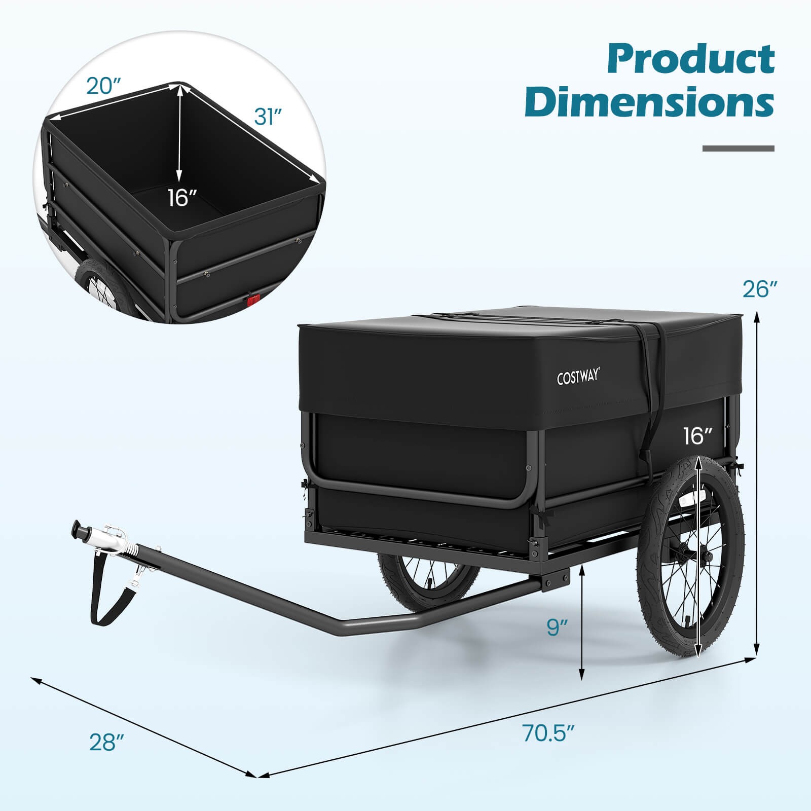 Bike Cargo Trailer, 220 LBS Metal Bicycle Wagon Cart with Universal Hitch