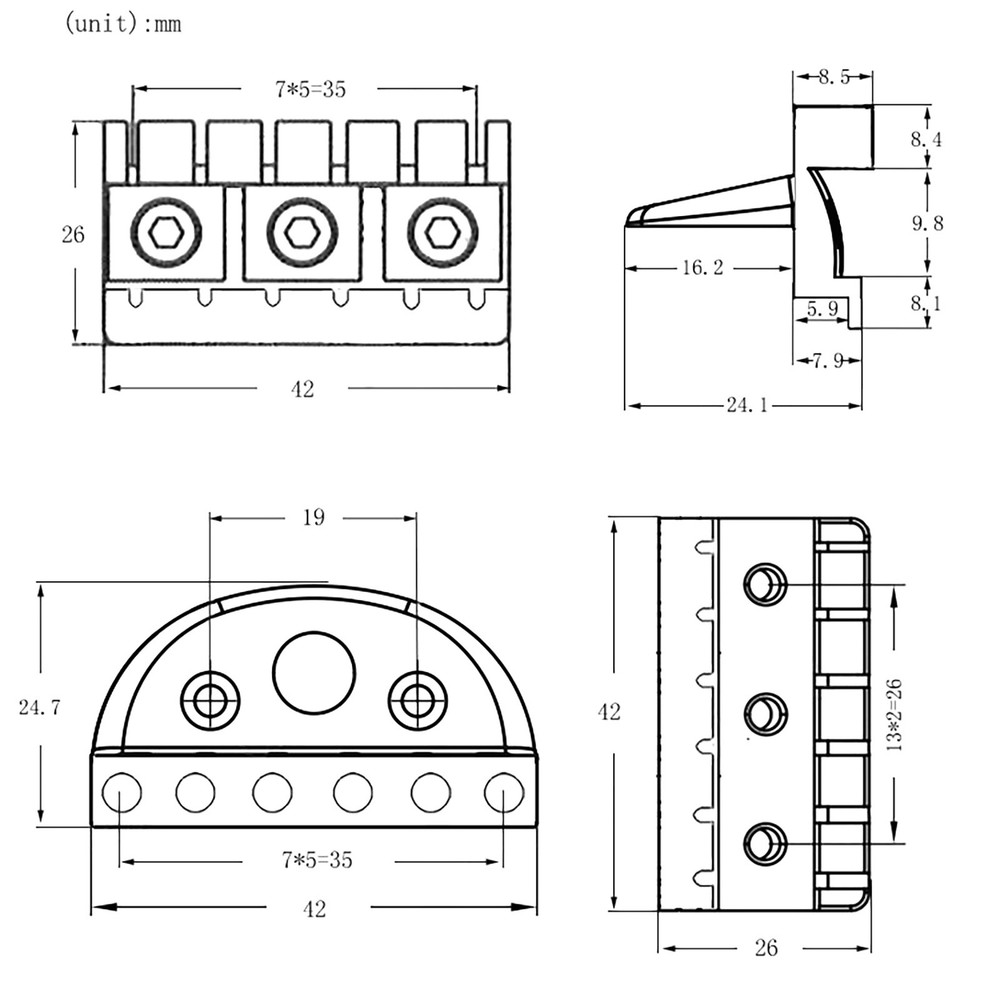 Headless Guitar Lock Nut Hardware Assembly for 6-String Models Black Zinc Alloy